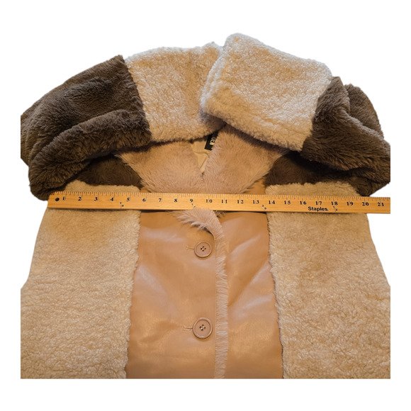 Steve Madden Coat Womens XS Willow Sherpa Faux Fur Color Block Mixed Media Warm - Picture 8 of 12